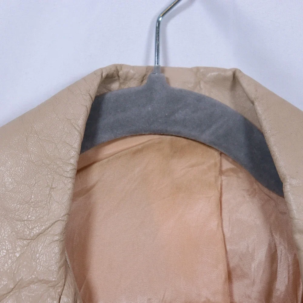 Vintage Leather Blazer‎ Jacket Beige Womens 70s Retro